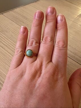 Handmade Copper-Plated Wire-Wrap Ring with Amazonite | Size 8.5